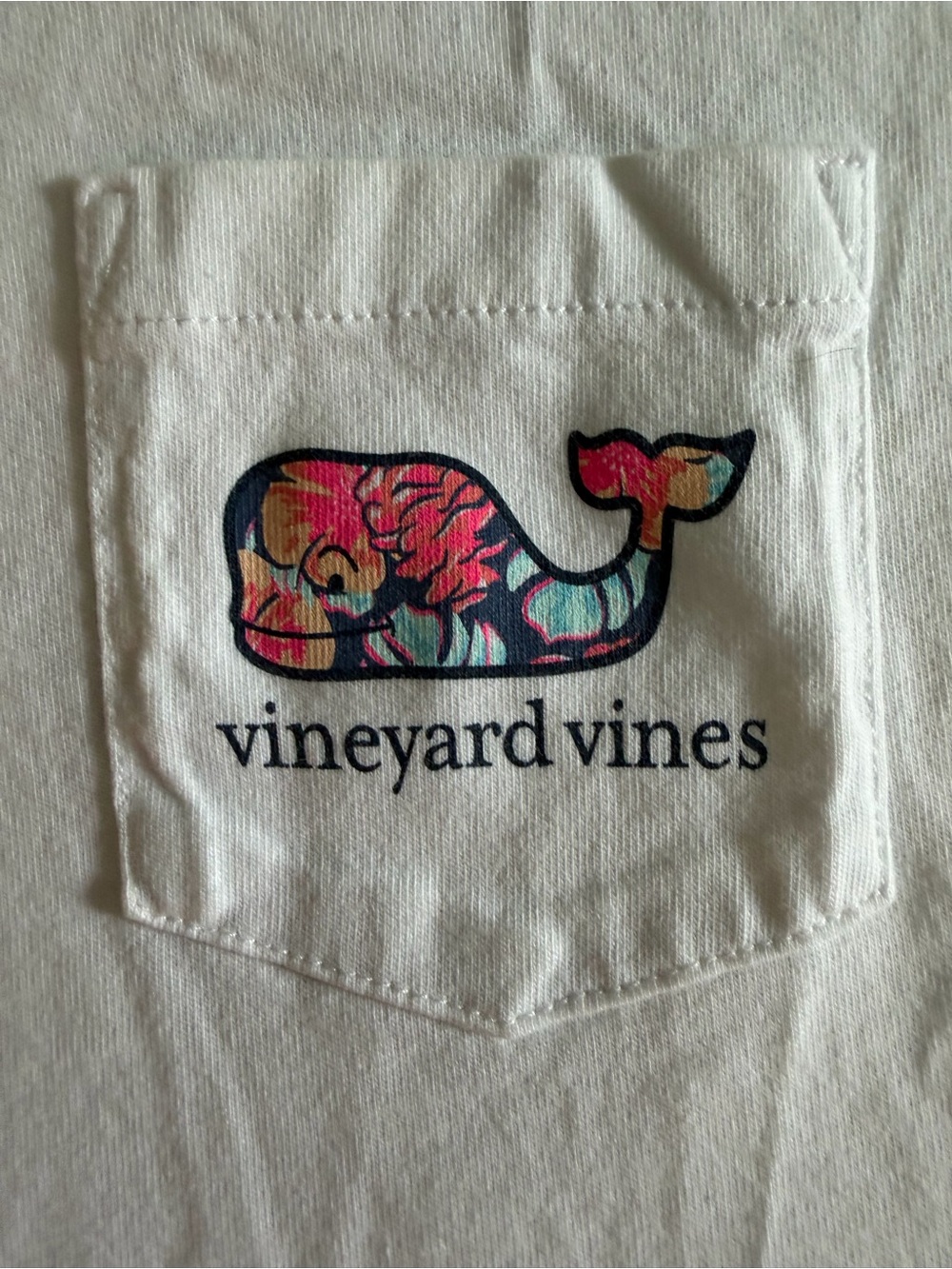 Vineyard Vines White Pocket Tee with Multicolor Floral Whale - Picture 2 of 8